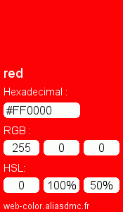 Couleur Web "red (rouge) / #FF0000"