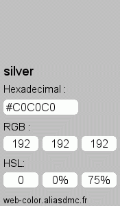 Couleur Web "silver (gris argent) / #C0C0C0"