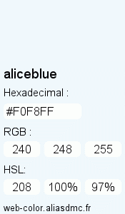 Couleur Web "aliceblue (bleu Alice) / #F0F8FF"