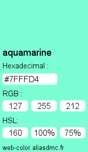 Couleur Web "aquamarine(aigue-marine) / #7FFFD4 "