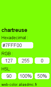 Couleur Web "chartreuse (vert chartreuse) / #7FFF00"