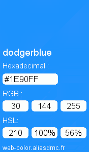 Couleur Web "dodgerblue(bleu Dodger) / #1E90FF "