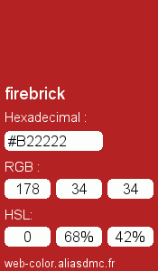 Couleur Web "firebrick (brique de feu) / #B22222"