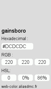 Couleur Web "gainsboro(gris étain) / #DCDCDC "