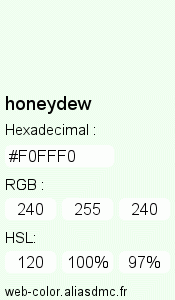 Couleur Web "honeydew () / #F0FFF0"
