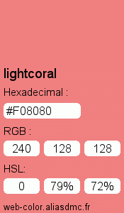 Couleur Web "lightcoral (corail clair) / #F08080"