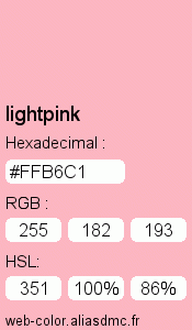 Couleur Web "lightpink (rose clair) / #FFB6C1"