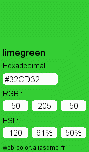 Couleur Web "limegreen(vert citron) / #32CD32 "
