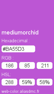 Couleur Web "mediumorchid (rouge orchidée moyen) / #BA55D3"
