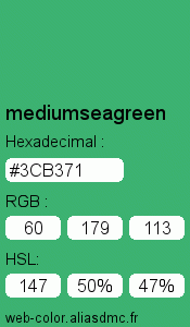 Couleur Web "mediumseagreen () / #3CB371"