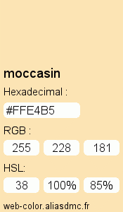 Couleur Web "moccasin / #FFE4B5"