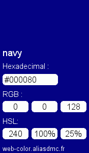 Couleur Web "navy(bleu marine) / #000080 "