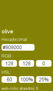 Couleur Web "olive (olive) / #808000"