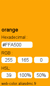 Couleur Web "orange (orange) / #FFA500"