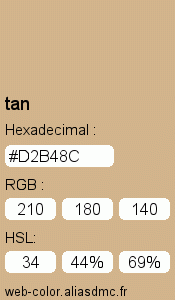 Couleur Web "tan (ocre) / #D2B48C"